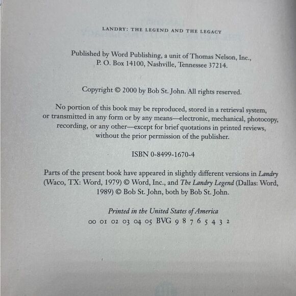 Landry: The Legend and the Legacy Book by Bob St. John Hardback Book Dust Cover - Picture 3 of 4